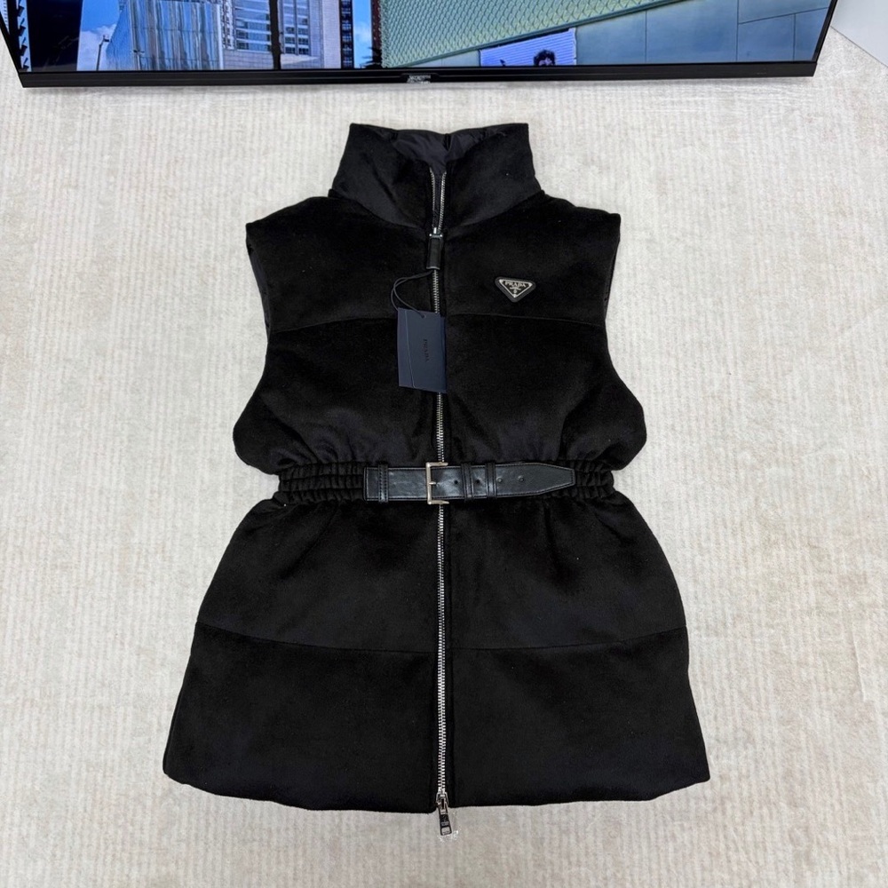 Prada Black Sleeveless Belted Puffer Vest